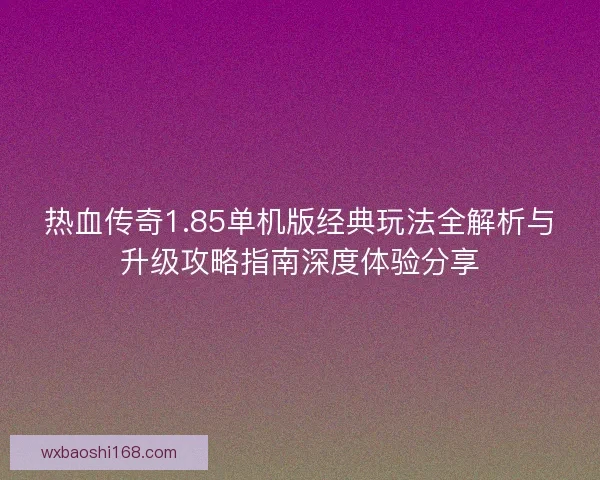 热血传奇1.85单机版经典玩法全解析与升级攻略指南深度体验分享